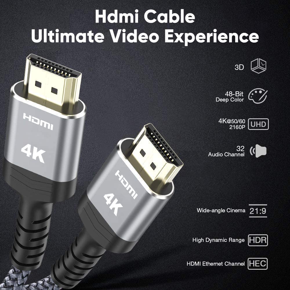 Highwings High-Speed 25 FT HDMI Cable, 18Gbps 2.0 Braided HDMI Cord, 4K HDR, HDR10, HDCP 2.2, ARC, Compatible with Roku TV/HDTV/PS5/Blu-ray